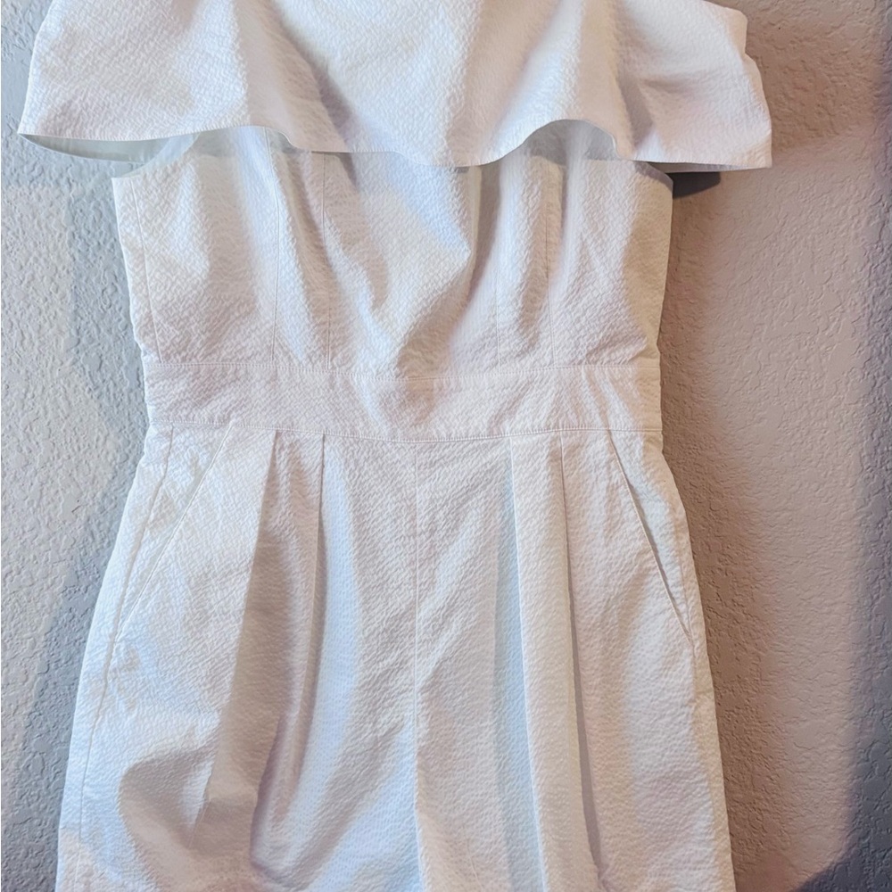 Tibi White Ruffled Off-Shoulder One-Piece Romper - Picture 3 of 7